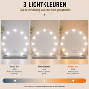 Livingbright - Make Up Spiegel Rond - Hollywood Spiegel met Verlichting 50X55CM - 3 Lichtkleuren - Dimbaar - USB Oplader - Grijs - afbeelding 10