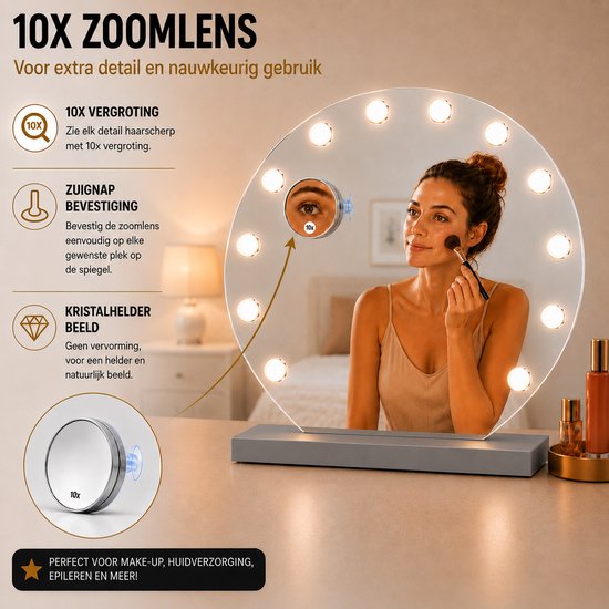Livingbright - Make Up Spiegel Rond - Hollywood Spiegel met Verlichting 50X55CM - 3 Lichtkleuren - Dimbaar - USB Oplader - Grijs - afbeelding 4