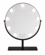 Livingbright Round Rotating Makeup Mirror - 9 LED - Black