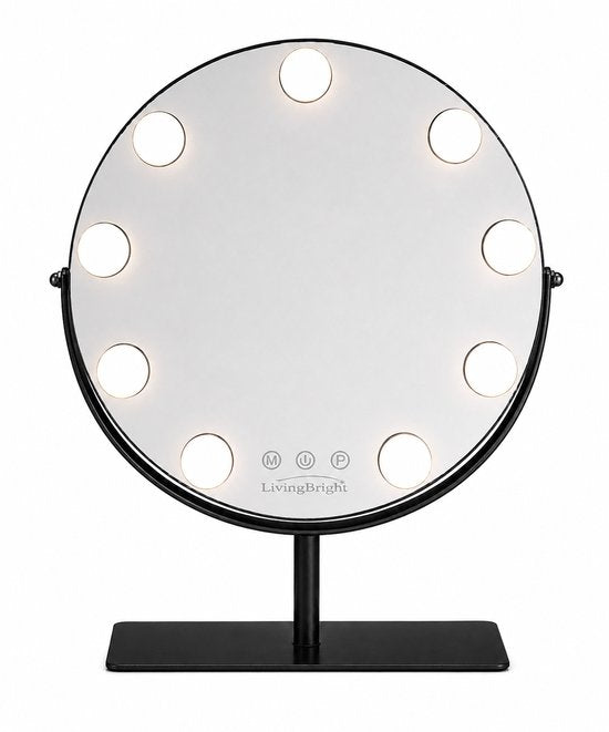 Livingbright - Make Up Spiegel met Verlichting - Rond - Roterend - 9 Leds - Zwart - afbeelding 10