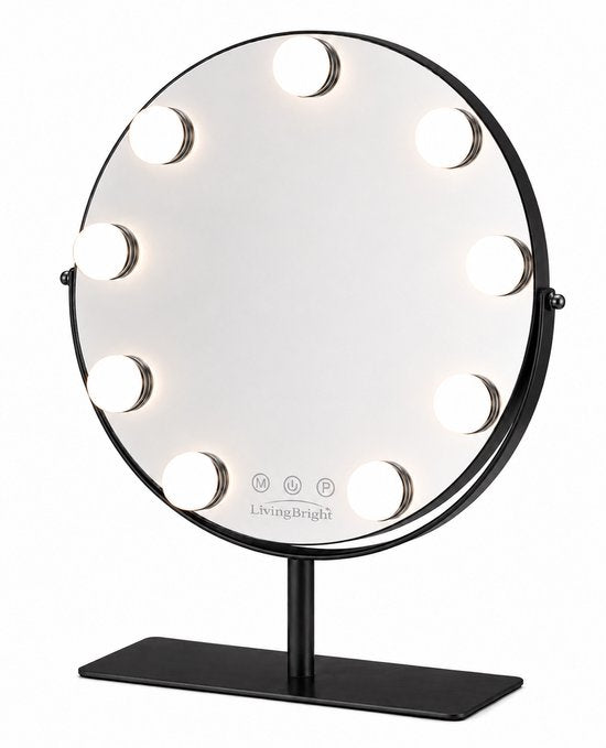 Livingbright - Make Up Spiegel met Verlichting - Rond - Roterend - 9 Leds - Zwart - afbeelding 11