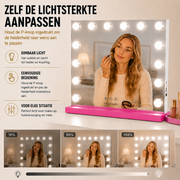 Livingbright - Make Up Spiegel - Hollywood Spiegel met Verlichting 50X40CM - 3 Lichtkleuren - Dimbaar - USB Oplader - Roze