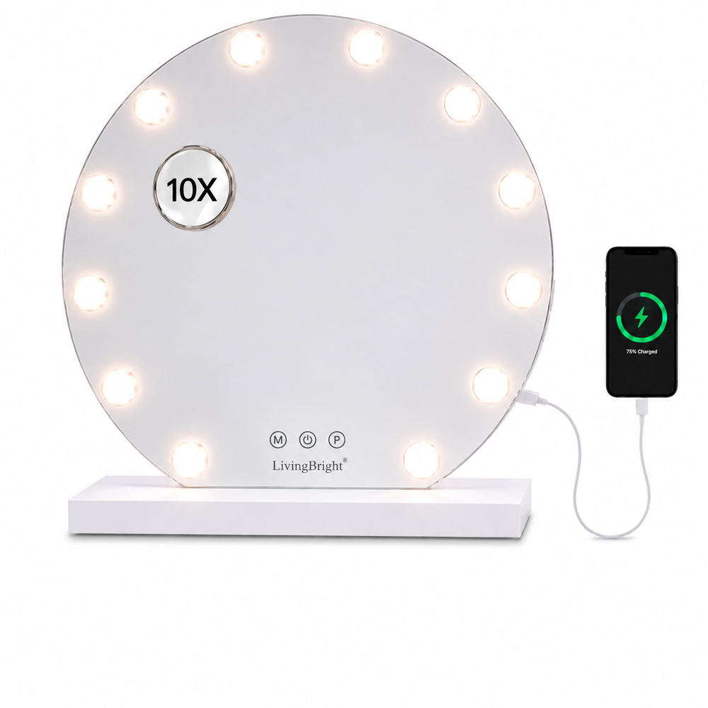 Livingbright Hollywood Round Mirror 50X47CM - LED - White