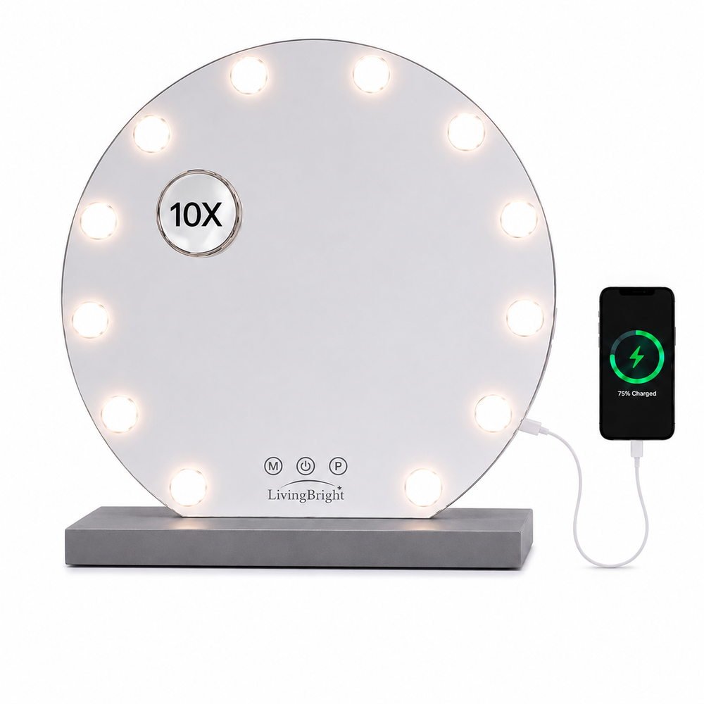 Livingbright Hollywood Round Mirror 50X47CM - LED - Gray