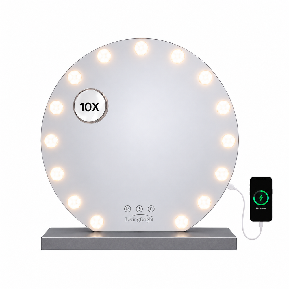 Livingbright Hollywood Round Mirror 60X57CM - LED - Gray