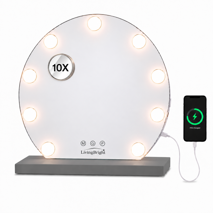 Livingbright Hollywood Spiegel Rond 40X37CM - LED - Grijs