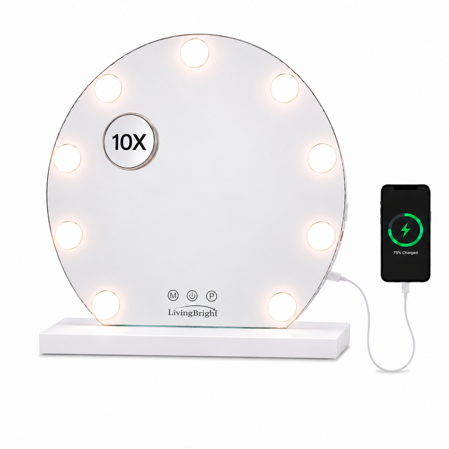 Livingbright Hollywood Spiegel Rond 40X37CM - LED - Wit