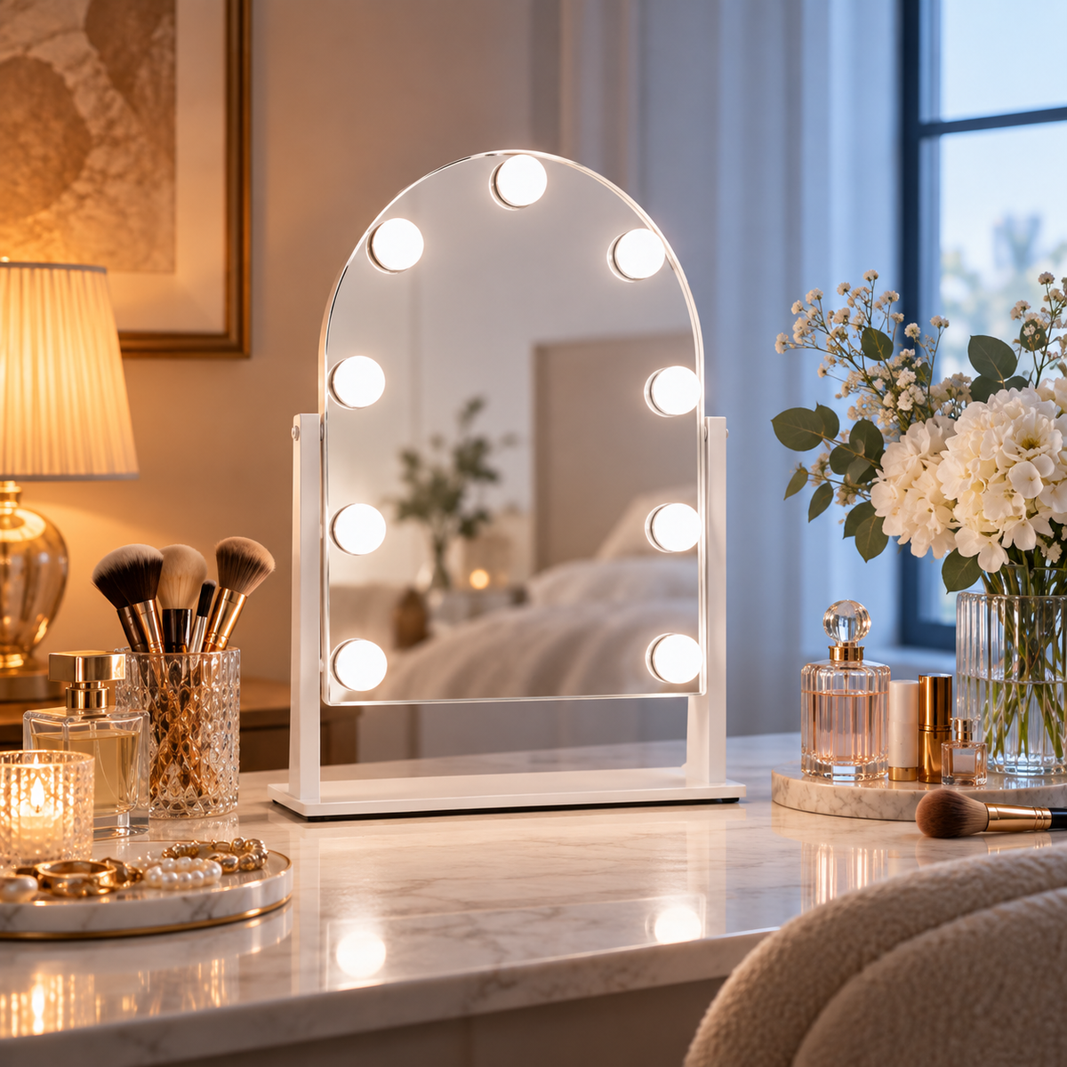 Livingbright - Make Up Spiegel met Verlichting - Draaibaar - Halfrond - Wit