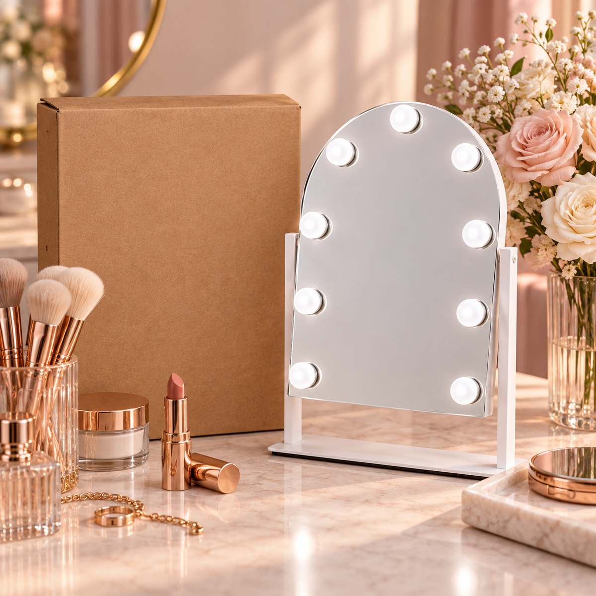 Livingbright - Make Up Spiegel met Verlichting - Draaibaar - Halfrond - Wit