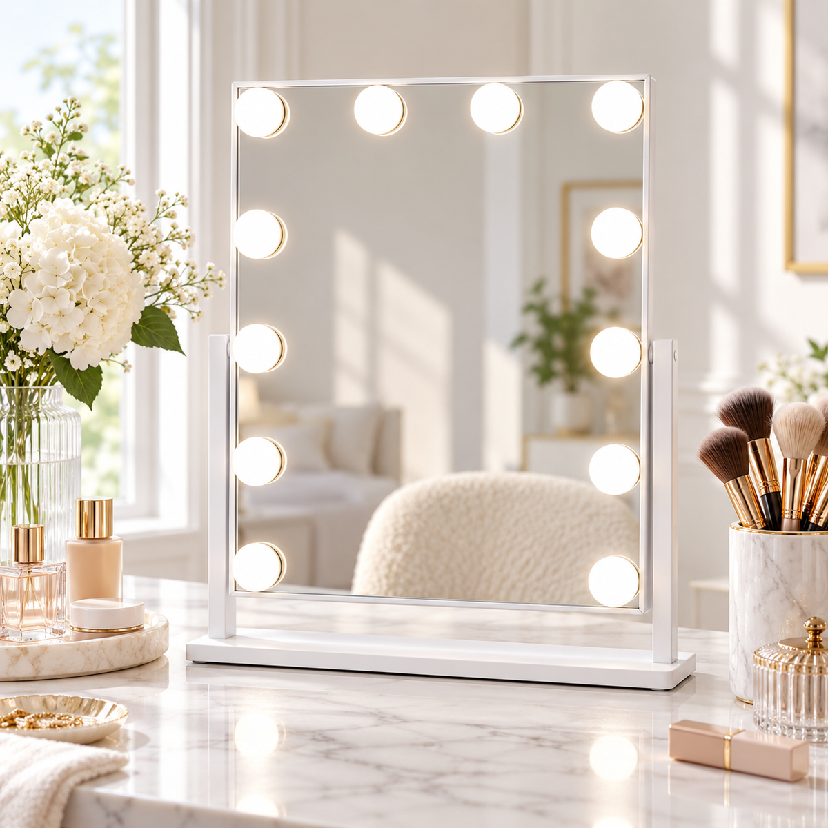 Livingbright - Make Up Spiegel met Verlichting - Kantelbaar - Rechthoekig - Wit