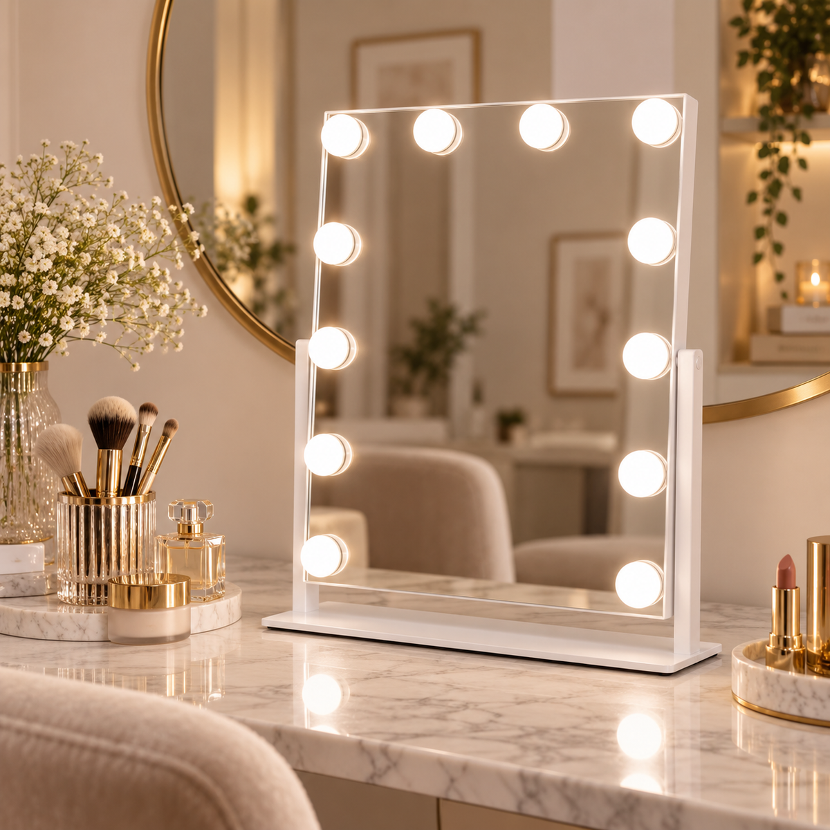 Livingbright - Make Up Spiegel met Verlichting - Kantelbaar - Rechthoekig - Wit