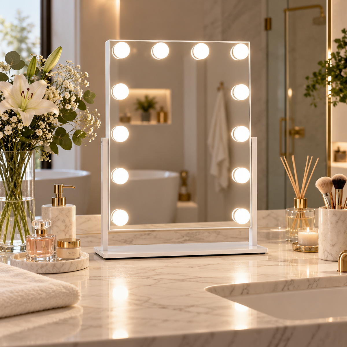 Livingbright - Make Up Spiegel met Verlichting - Kantelbaar - Rechthoekig - Wit