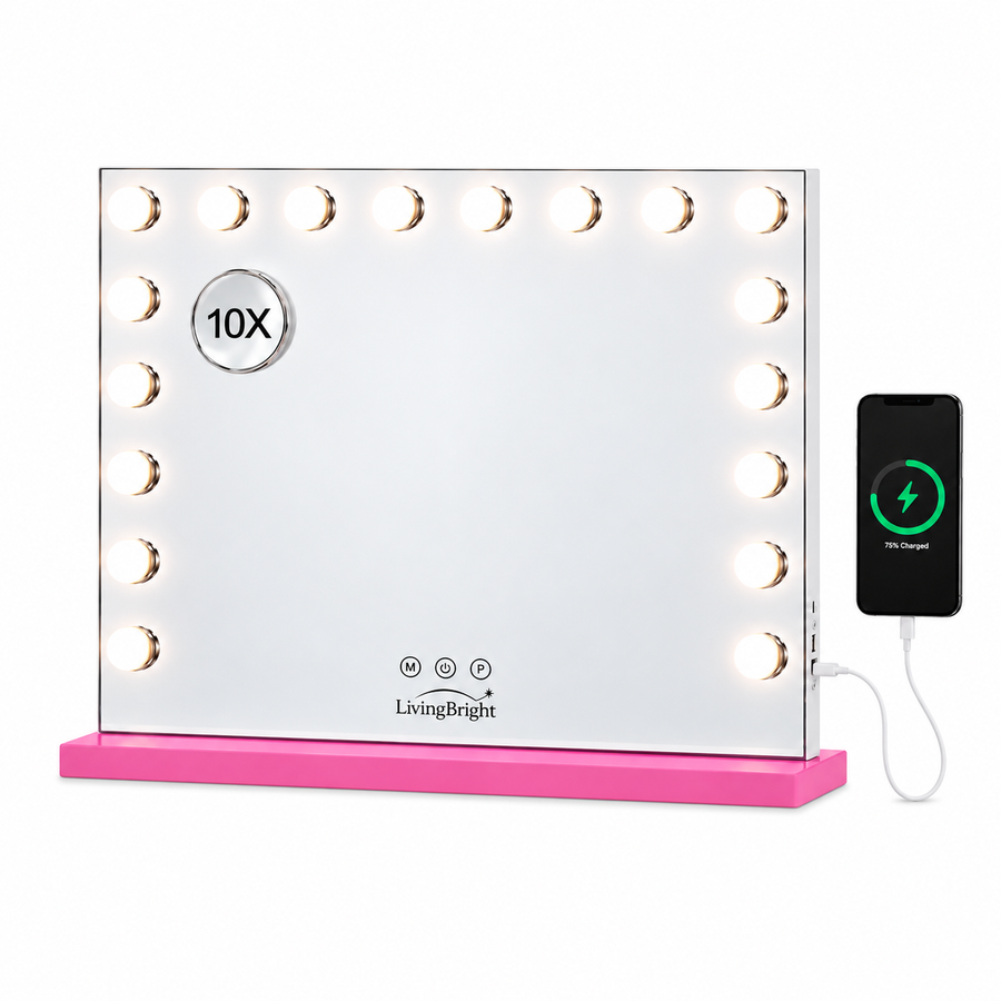 Livingbright Hollywood Spiegel 80X62CM - LED - Roze