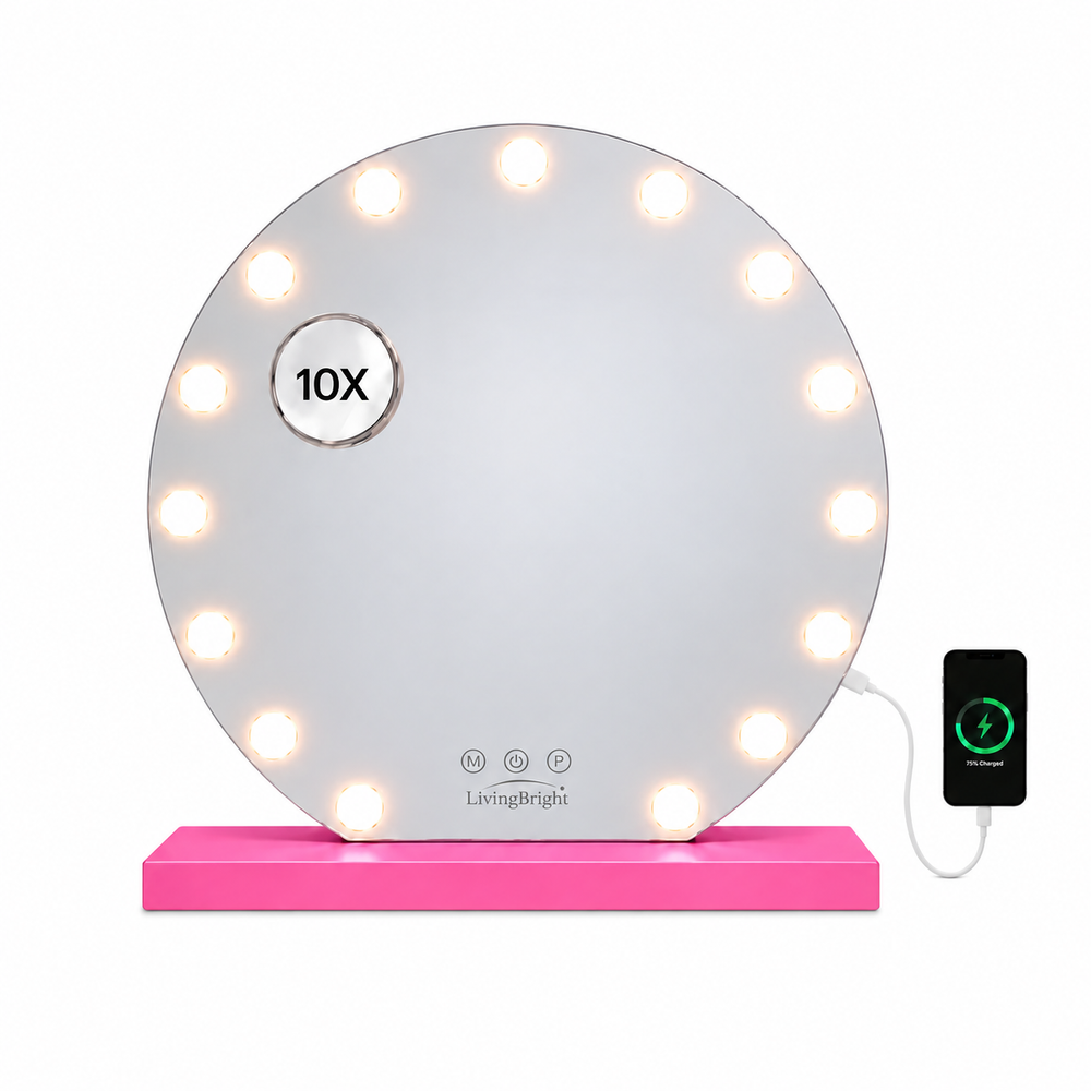 Livingbright Hollywood Round Mirror 60X57CM - LED - Pink