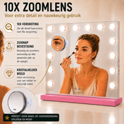 Livingbright - Make Up Spiegel - Hollywood Spiegel met Verlichting 50X40CM - 3 Lichtkleuren - Dimbaar - USB Oplader - Roze