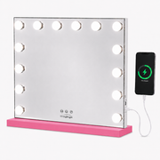 Livingbright - Make Up Spiegel - Hollywood Spiegel met Verlichting 50X40CM - 3 Lichtkleuren - Dimbaar - USB Oplader - Roze