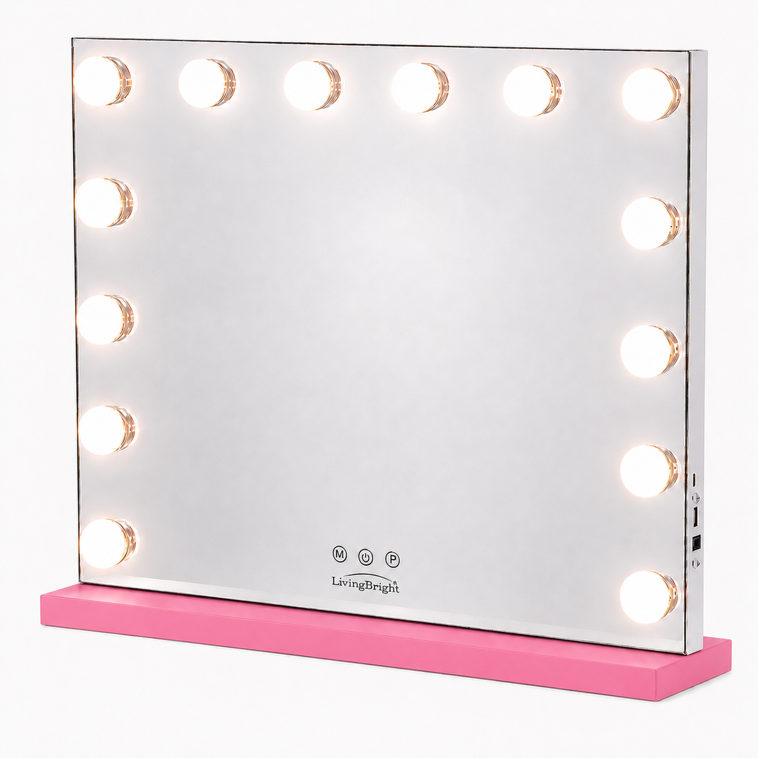 Livingbright - Make Up Spiegel - Hollywood Spiegel met Verlichting 50X40CM - 3 Lichtkleuren - Dimbaar - USB Oplader - Roze