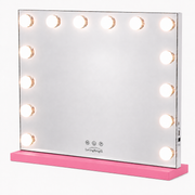 Livingbright - Make Up Spiegel - Hollywood Spiegel met Verlichting 50X40CM - 3 Lichtkleuren - Dimbaar - USB Oplader - Roze