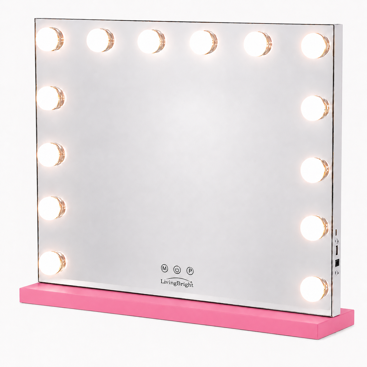 Livingbright - Make Up Spiegel - Hollywood Spiegel met Verlichting 50X40CM - 3 Lichtkleuren - Dimbaar - USB Oplader - Roze