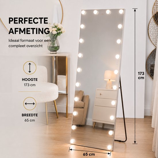 Livingbright Hollywood Passpiegel met Verlichting 65x173 cm - 24 LED - Wit