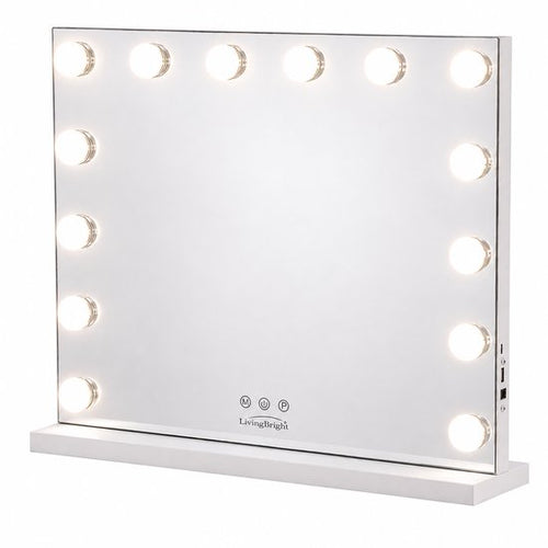 Livingbright - Make Up Spiegel - Hollywood Spiegel met Verlichting 50X40CM - 3 Lichtkleuren - Dimbaar - USB Oplader - Wit - afbeelding 10