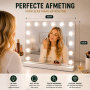 Livingbright - Make Up Spiegel - Hollywood Spiegel met Verlichting 50X40CM - 3 Lichtkleuren - Dimbaar - USB Oplader - Wit - afbeelding 11