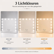 Livingbright - Make Up Spiegel - Hollywood Spiegel met Verlichting 50X40CM - 3 Lichtkleuren - Dimbaar - USB Oplader - Wit - afbeelding 14