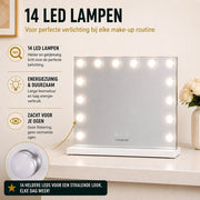 Livingbright - Make Up Spiegel - Hollywood Spiegel met Verlichting 50X40CM - 3 Lichtkleuren - Dimbaar - USB Oplader - Wit - afbeelding 4