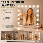 Livingbright - Make Up Spiegel - Hollywood Spiegel met Verlichting 50X40CM - 3 Lichtkleuren - Dimbaar - USB Oplader - Wit - afbeelding 5