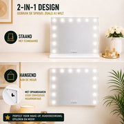 Livingbright - Make Up Spiegel - Hollywood Spiegel met Verlichting 50X40CM - 3 Lichtkleuren - Dimbaar - USB Oplader - Wit - afbeelding 6