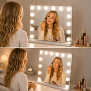 Livingbright - Make Up Spiegel - Hollywood Spiegel met Verlichting 50X40CM - 3 Lichtkleuren - Dimbaar - USB Oplader - Wit - afbeelding 7