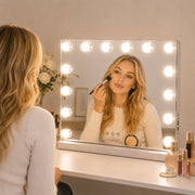 Livingbright - Make Up Spiegel - Hollywood Spiegel met Verlichting 50X40CM - 3 Lichtkleuren - Dimbaar - USB Oplader - Wit - afbeelding 8